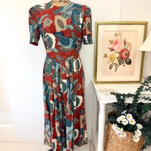 Vintage Special Effects Rayon 80’s Floral Midi Dress 6P